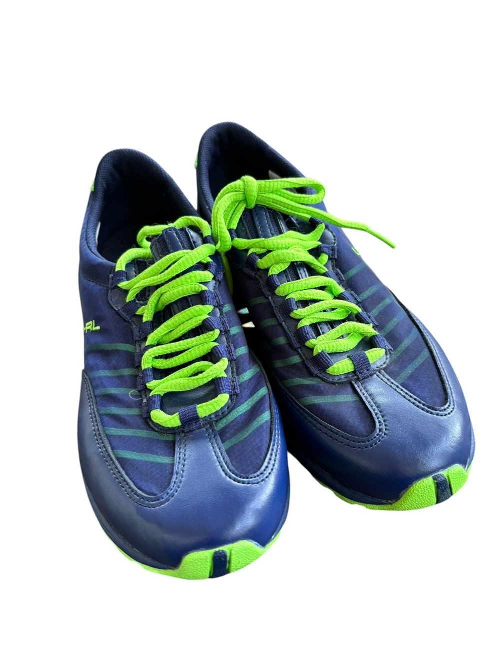 Ralph Lauren Falon Blue Green Leather/Mesh Casual Shoe Sneaker Sz 9 Lace Up Lime